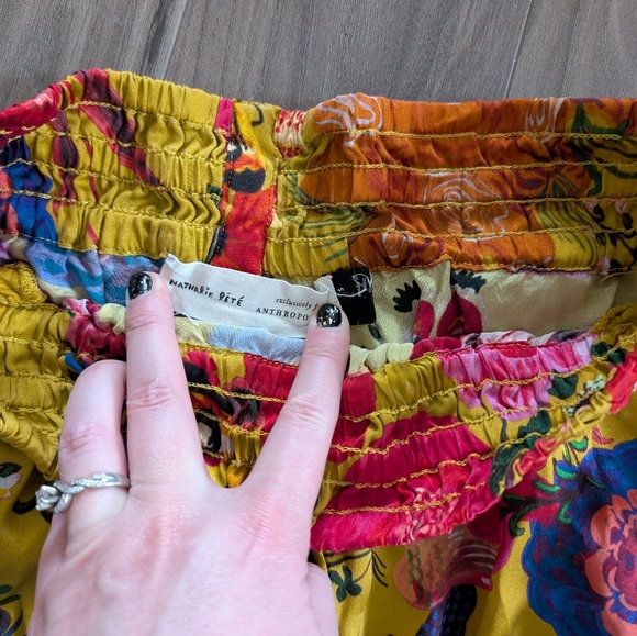 Anthropologie Floral Slouchy Silk Wide Leg Pajama Pants (Size Small) - Picture 4 of 12